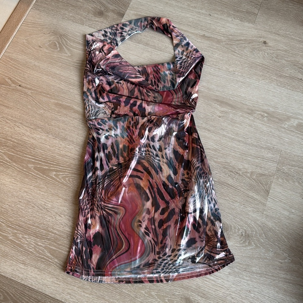 Animal Print Metallic Cowl Neck Halter Dress NEW 🏷️